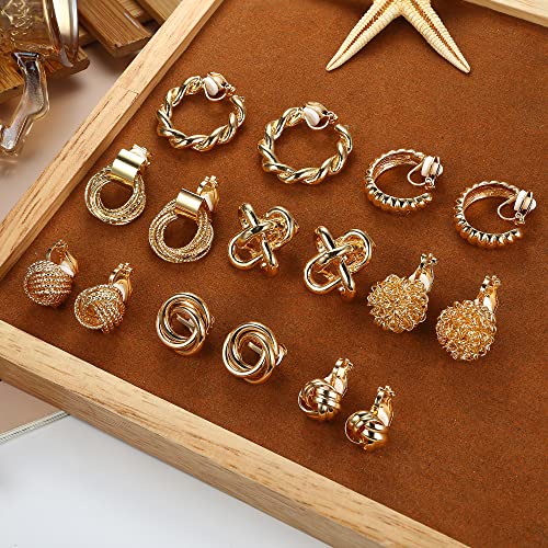 Orazio 8 Pairs Clip On Earrings For Women Gold Clip On Hoop Earrings Silver Clip On Stud Earrings Twist Chunky Hoop Earrings Non Pierced Fake Earrings Set-8G thumb #6
