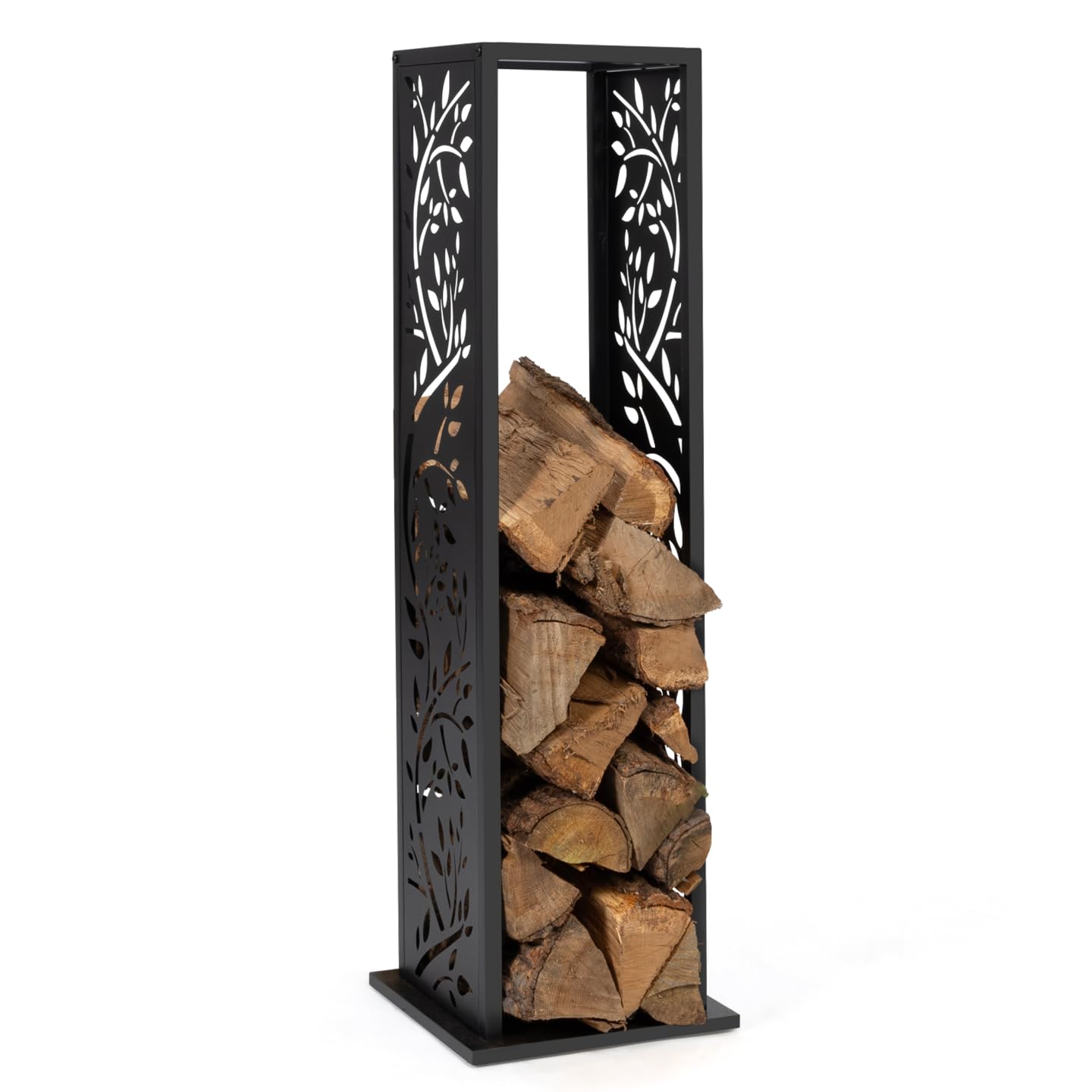 IDMarket - Vertikale Holzablage aus schwarzem Stahl mit Baum-Motiv H.112 cm