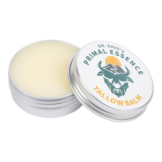 Dr. Dave's Primal Essence Beef Tallow Balm for Face and Body with Shea Butter, Organic Jojoba Oil, Honey, Beeswax - Beef Tallow Moisturizer - Lavender/Lemon - 1 oz