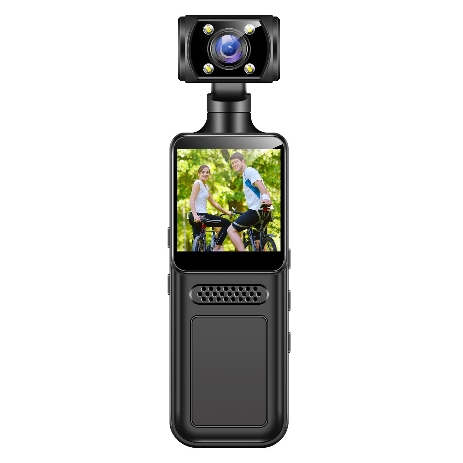 FOLODA Fotocamera portatile per sport, WiFi rotante a 180°, 4K-HD, fotocamera sportiva con schermo LCD da 1,3 pollici, con clip per microfono, per ciclismo, corsa, riprese di viaggio, vlog, video