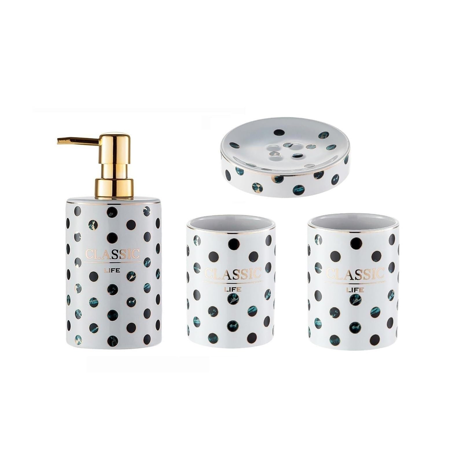 Ensemble accessoires de salle de bain céramique 4 pièces verte et moderne