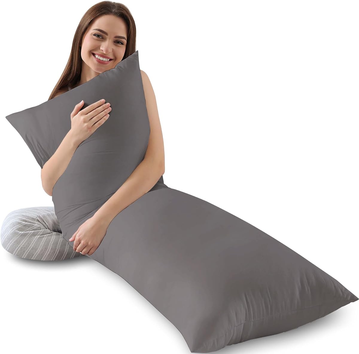 WhatsBedding Memory Foam Body Pillow, Soft Large Long Bed Pillow for Adults, Breathable Full Body Pillow - Dark Grey