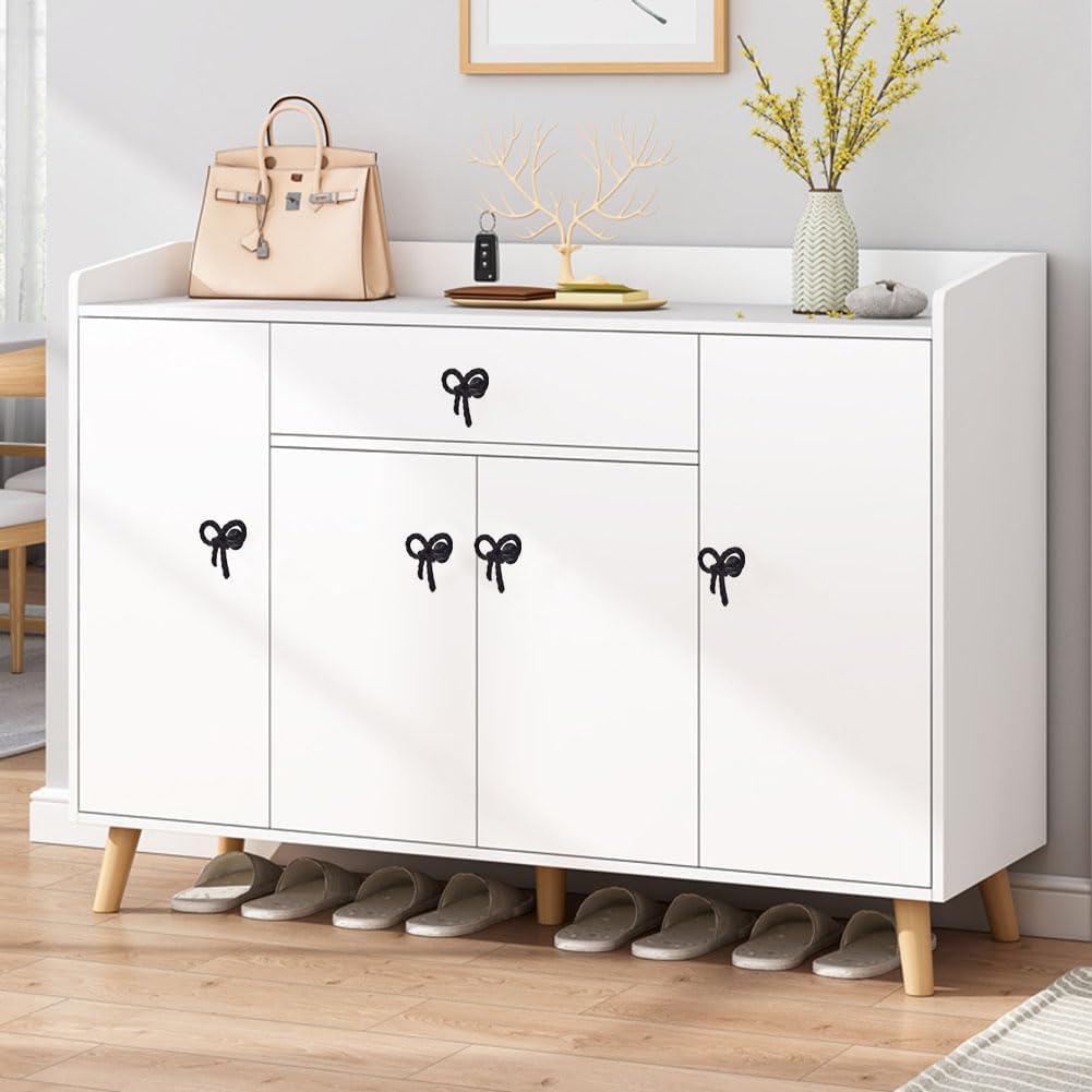 4 Pcs Black Bow Cabinet Drawer Knobs Metal Bow Dresser Knobs Pulls Vintage Decorative Handles for Home Bedroom Wardrobes Kitchen Cabinets Hardware Cupboard, Single Hole Handle (Black)