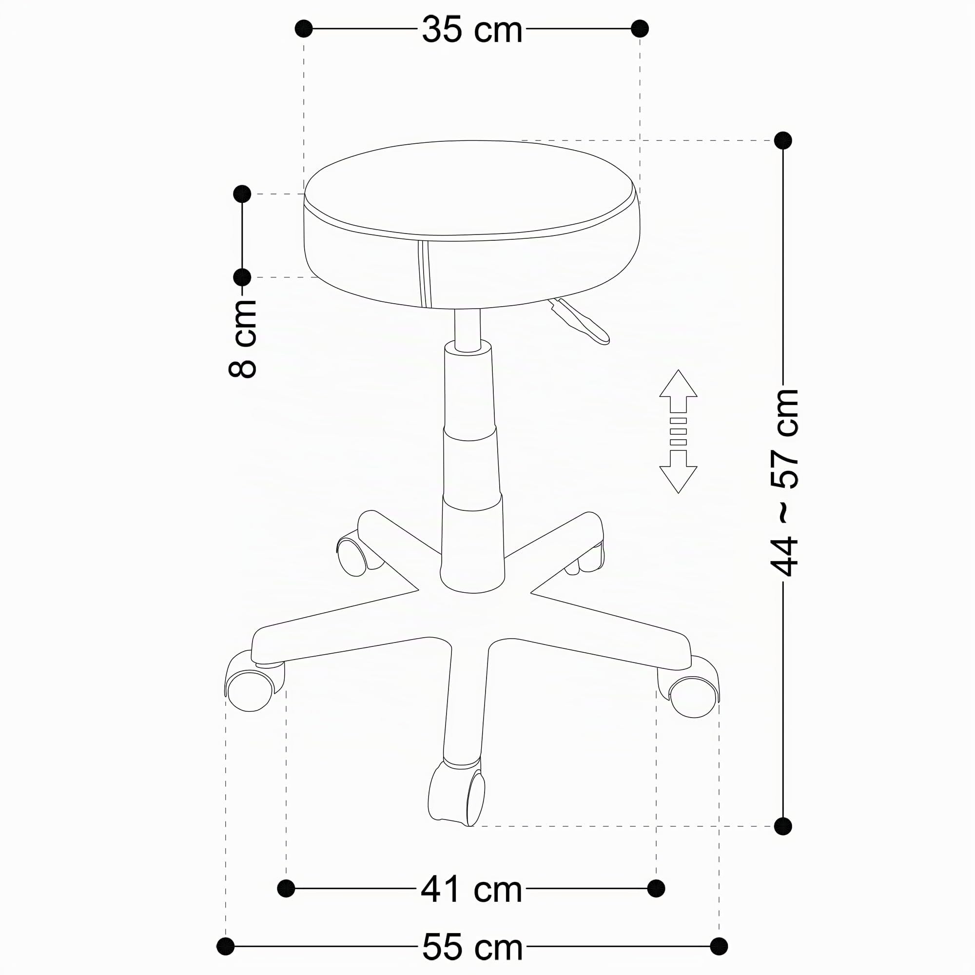 BELTOM® Tabouret A roulettes RÉGLABLE PIVOTABLE Chaise pédicure Atelier Massage MANUCURE Maison - Noir