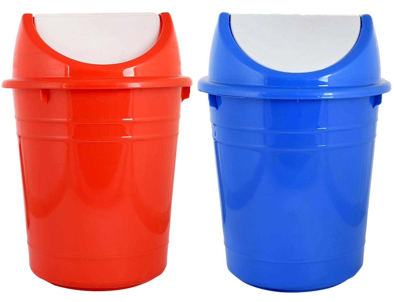 Kuber IndustriesPlastic 2 Pieces Medium Size Swing Lid Garbage Waste Dustbin for Home, Office, Factory, 10 Liters (Red & Blue)