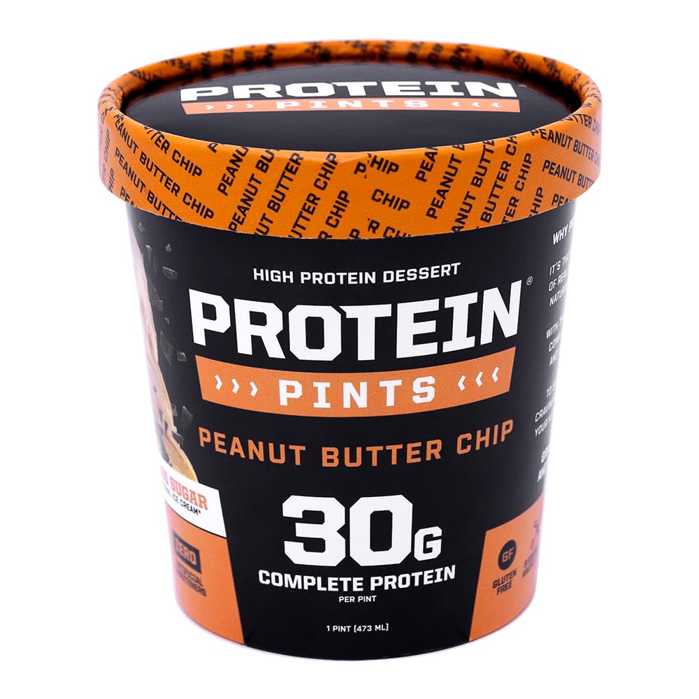 Protein Pints High Protein Dessert - Peanut Butter Chip Ice Cream - Gluten Free - 30 grams Complete Protein