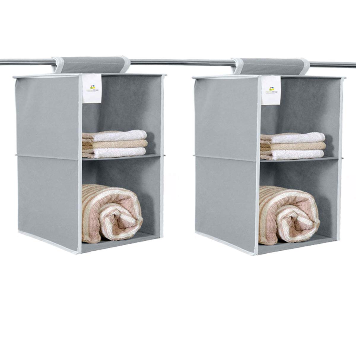HomeStrap Non-Woven Non Woven Fabric Hanging 2 Shelf/Compartment Clothes Storage Wardrobe Organizer - (Grey)|(Pack Of 2)(Shark Tank Product)