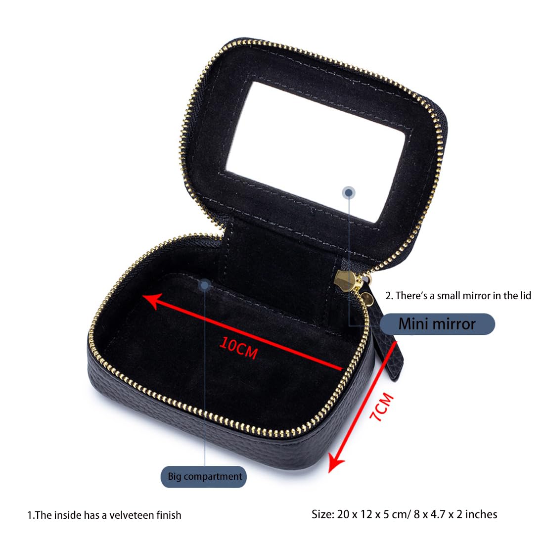 Aolaso Genuine Leather Lipstick Case with Mirror, Lipstick Organizer Mini Cosmetic Storage for Women, Black-style 2, 10 x 8 x 2.5 cm - Image 2