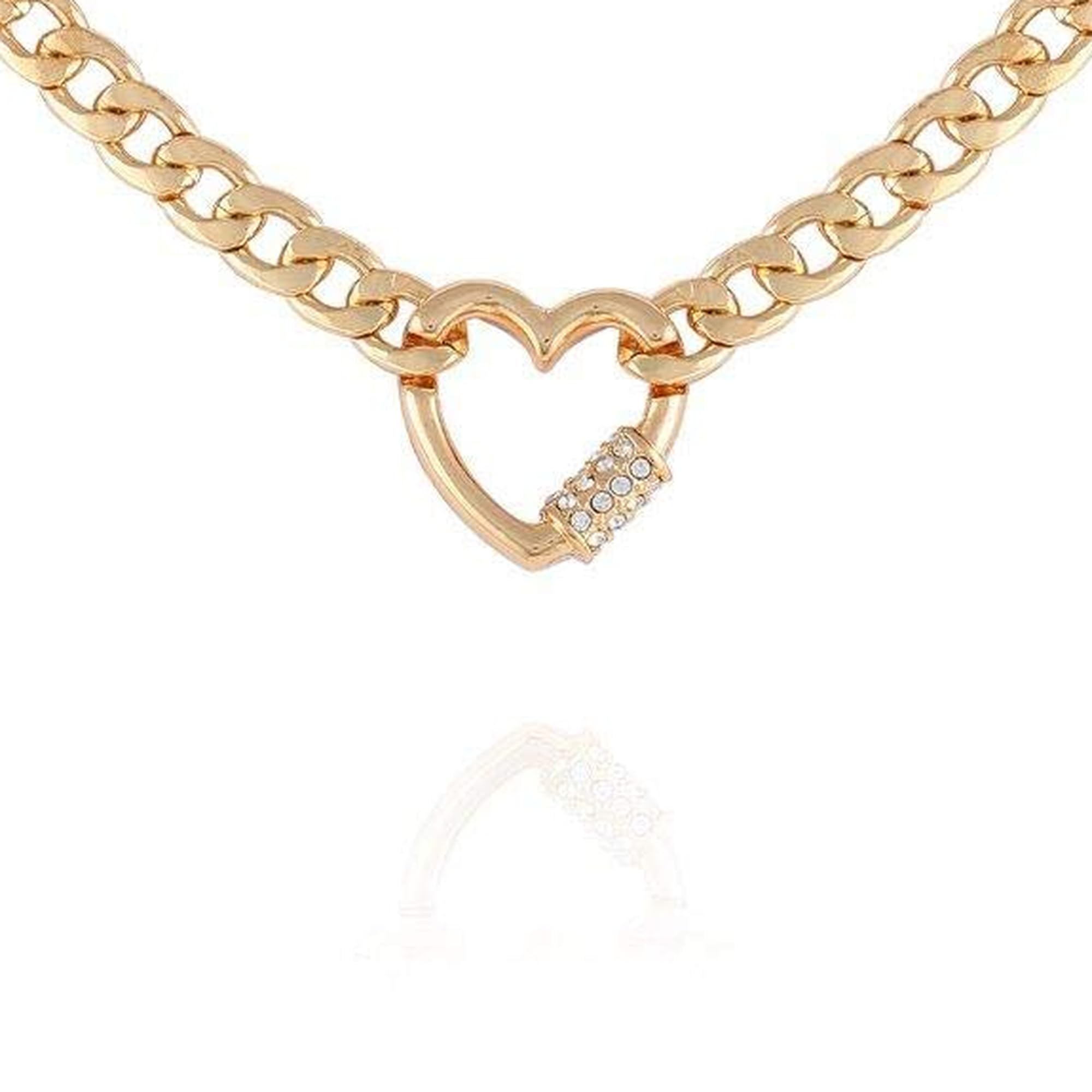 Guess Goldfarbene Kette mit Herz-Anhänger in Pavé-Fassung, Einheitsgröße, Glas, Kristall, Einheitsgröße, Glas, Kristall