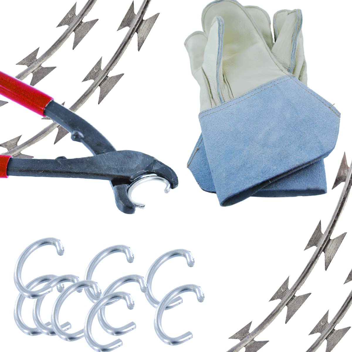 Natodraht Montageset Handschuhe Zange C-Clips Montage Clips Set