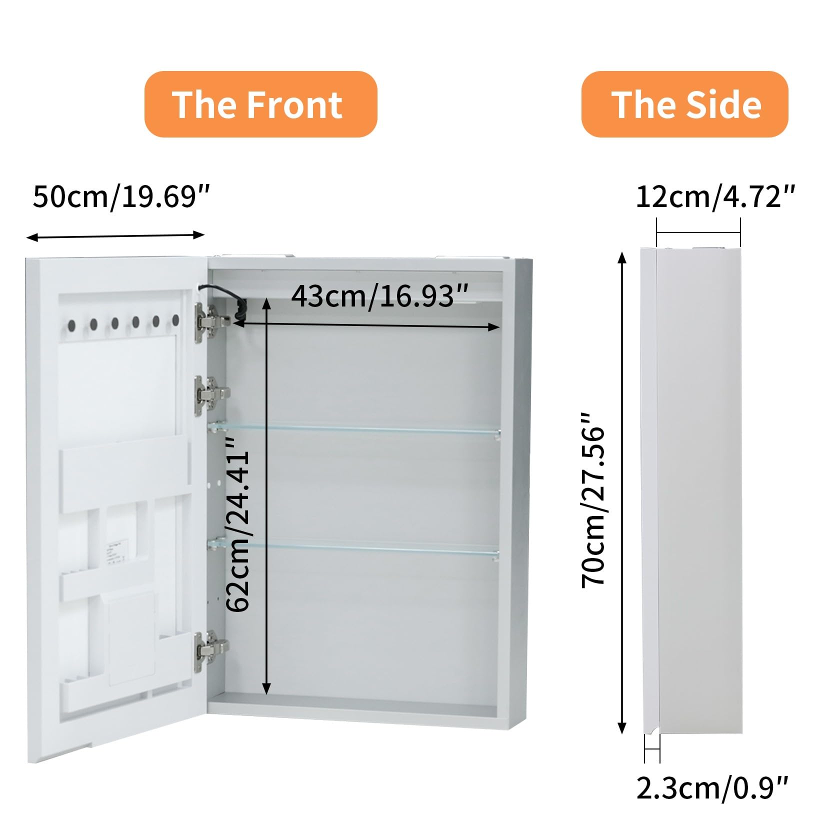 LUVODI Armoire à pharmacie avec miroir LED : cadre en aluminium anti-buée Bluetooth éclairé à l'avant 50,8 x 71,1 cm