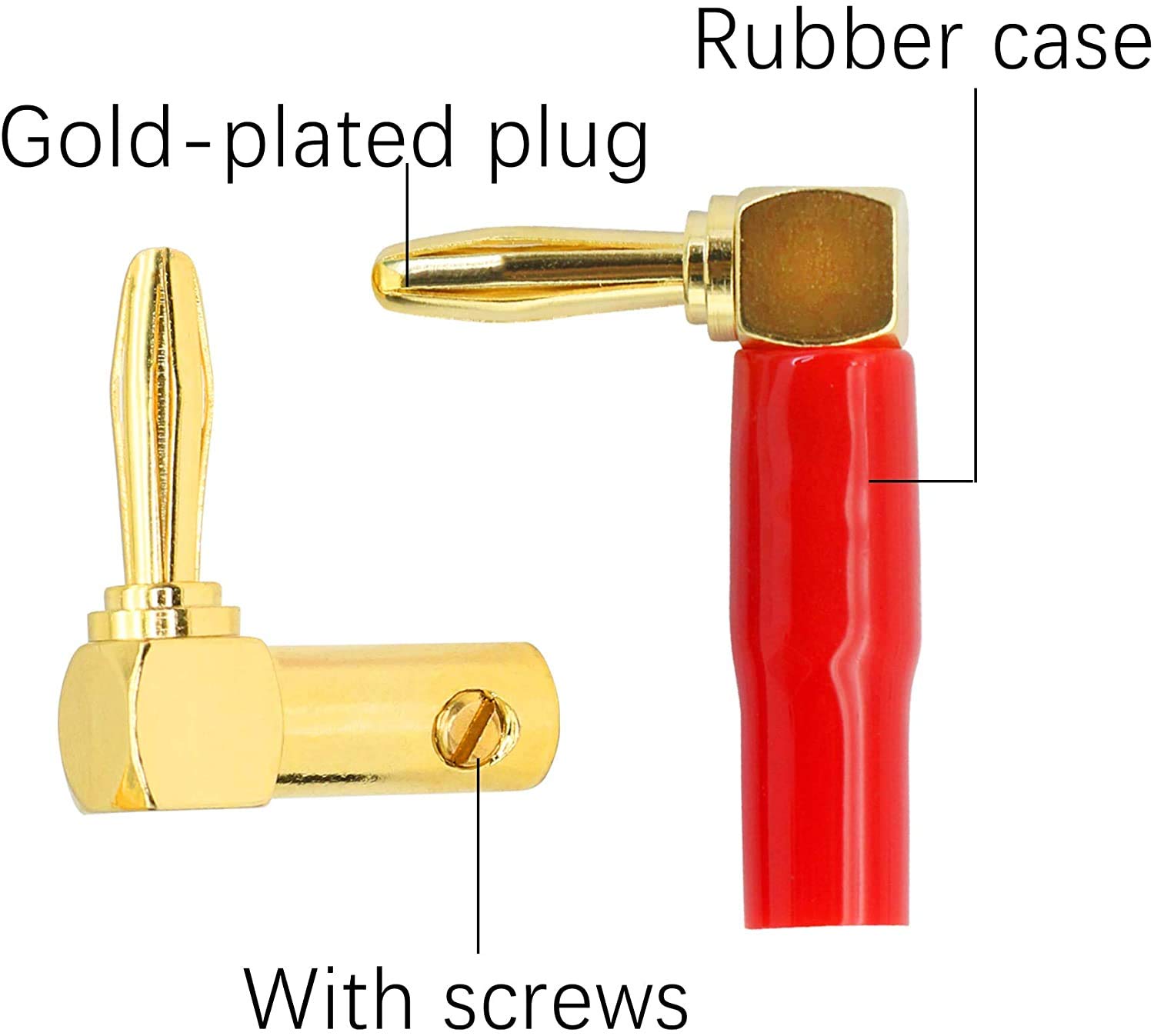 RUNCCI-YUN 10Pcs 90 gradi Banana spine,connettori a banana a forma di L, 24 K placcato oro 4 mm connettore altoparlante per cavo altoparlante, ricevitori audio/video, amplificatori (rosso e nero)