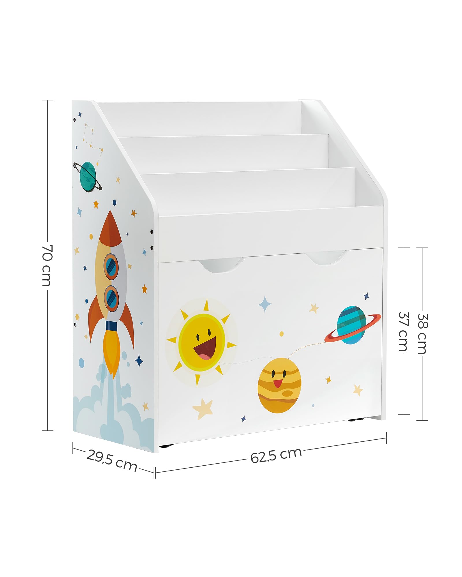 SONGMICS Étagère pour Jouets, 3 Compartiments Bibliothèque pour Enfants, Boîte à Jouets Mobile, avec roulettes, Multi-Usage, pour Chambre d'enfant et Salle de Jeux, Blanc GKR41WT