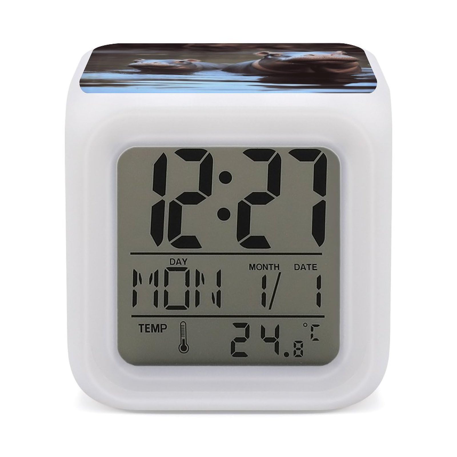 VstaDank Hippos Alarm Clocks with 7 Color Changing Night Light Exquisite Bedroom Digital Clocks with LED Temperature Display Desk Clock Ok to Wake Clocks for Heavy Sleeper