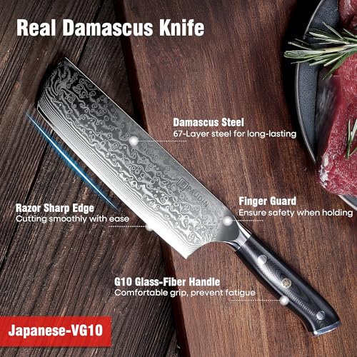 Image of PAUDIN Nakiri Knife 7'', Damascus Chef Knife, Japanese VG-10 Stainless Steel, Kitchen Knife with G10 Full Tang Handle, Razor Sharp 67-Layer Forged Blade