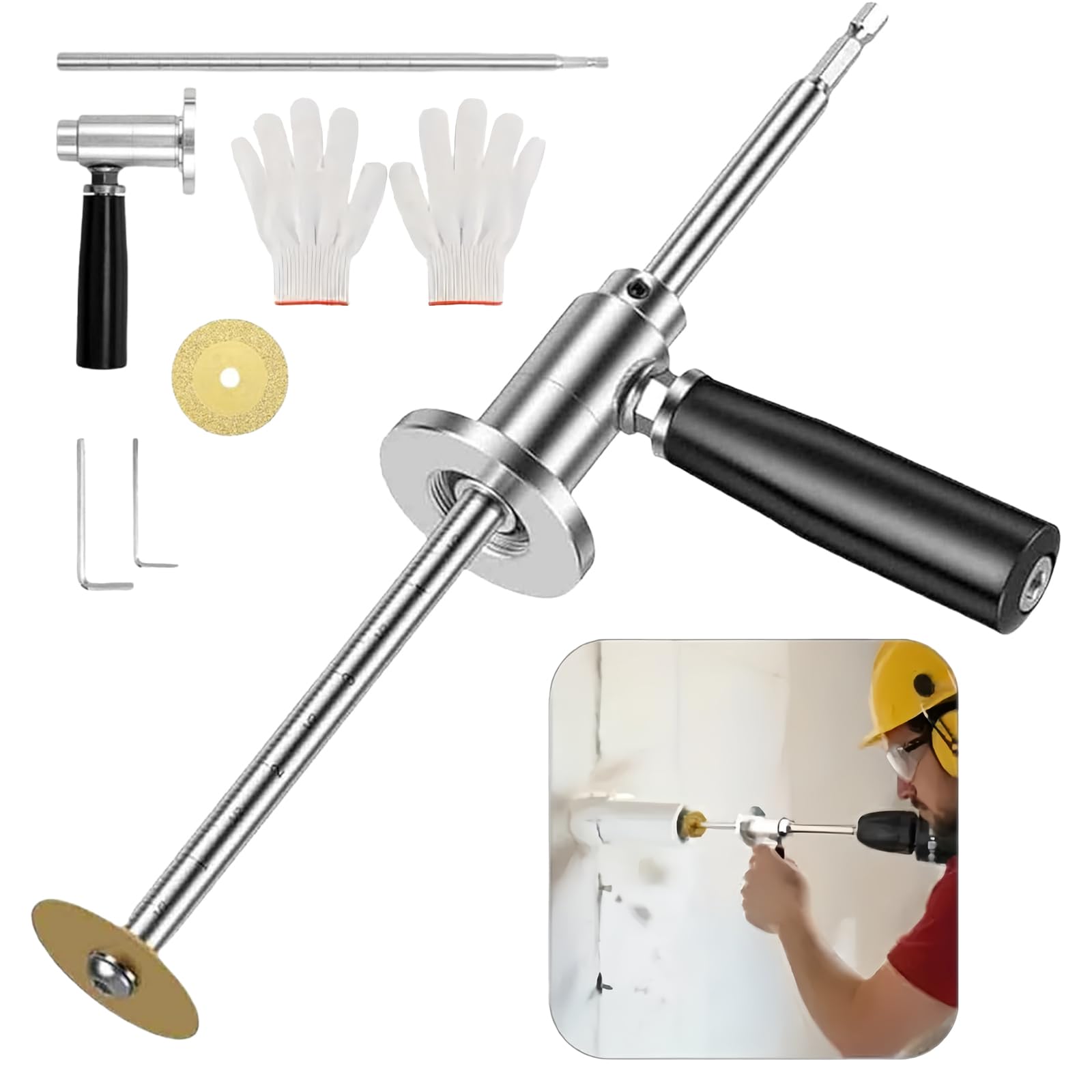 PVC Inside Pipe Cutter, Stainless Steel Internal Pipe Cutter Tool with Diamond Grit Cutting Wheel and Handle for 1-1/2 Inch to 8 Inch PVC Pipes, 7 Inch Adjustable Cutting Depth for Plumbing