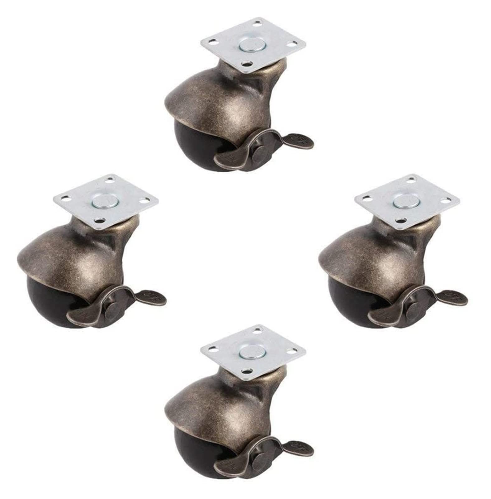 Roulette pivotante pour meuble avec frein : lot de 4 pièces rétro bronze antique 1,5"