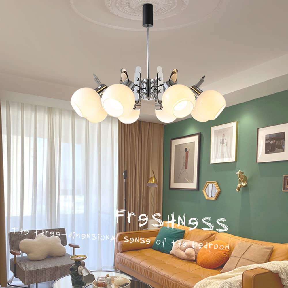 QTHWB Designer Element przestrzeni życiowy, chromowany sypialnia badana sufit dekoracyjny z otwartym szklanym globem oświetlenie wisiorek, obejmuje dwa pręty przedłużające (20+30 cm)