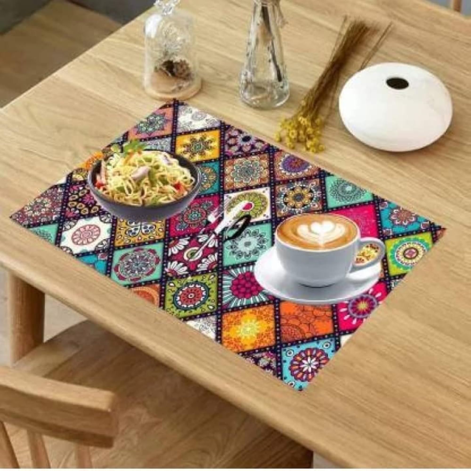 PVC Reversible Printed Dining Table Mat Set of 4