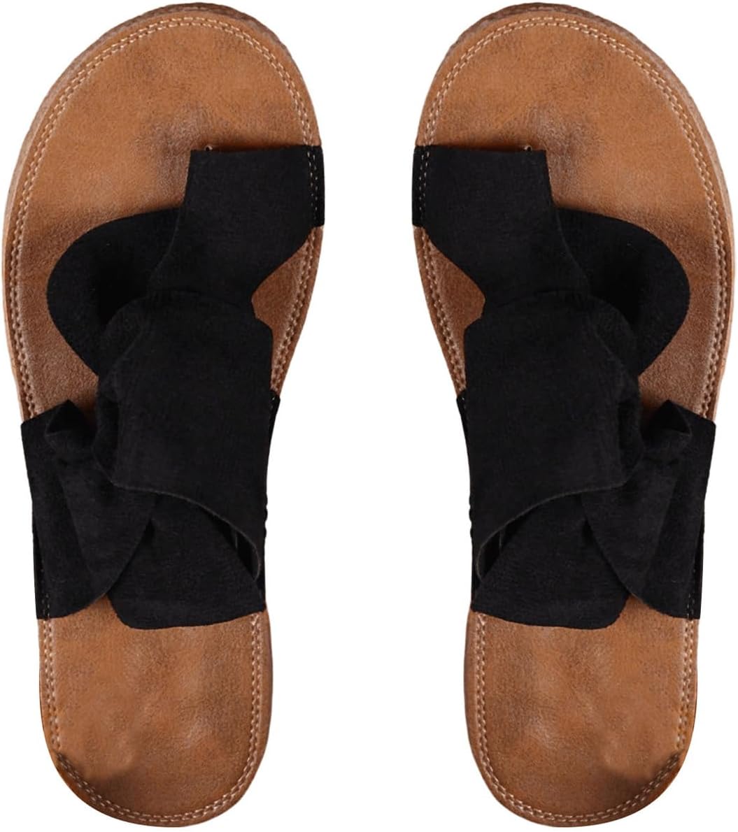 Women's Colorful Bow Knot Toe Post Slide Sandals Comfortable Open Toe Sandals Summer Beach Shoes