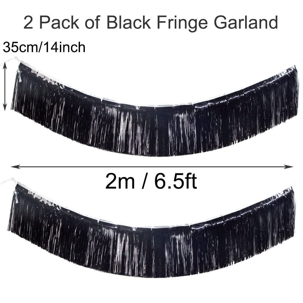 Guirnalda de oropel con flecos negros de alta calidad para decoración de fiestas, 4 capas de grosor, paquete de 2 | Serpentinas metálicas de aluminio LILF para bodas, cumpleaños, Navidad, decoración
