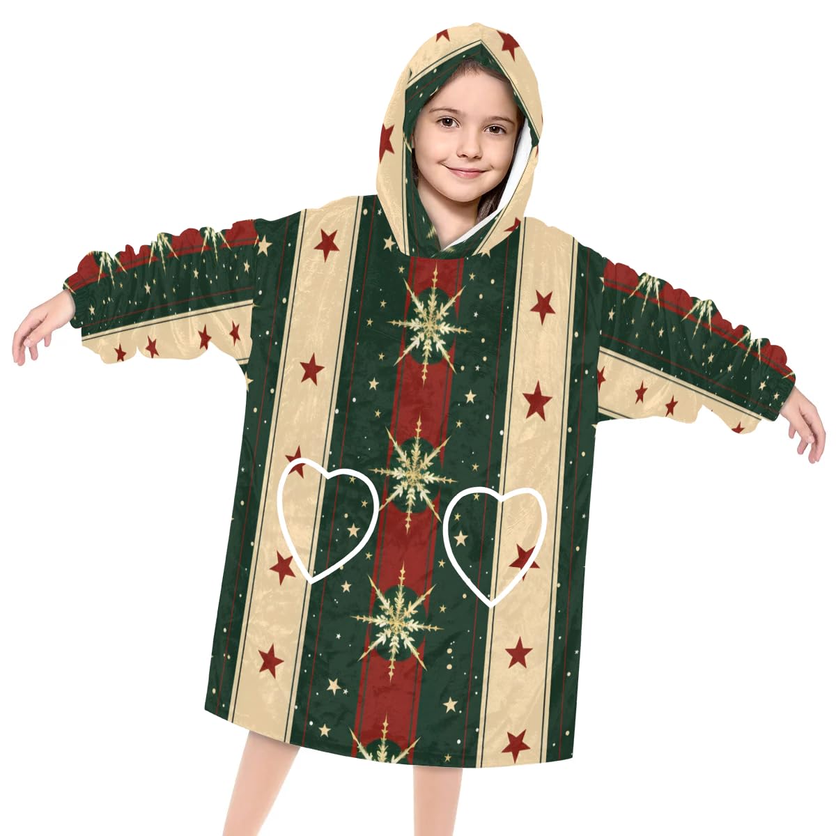 Wearable Blanket Hoodie for Kids, Decorative Pattern Fleece Sweatshirt Blanket Oversized Blanket Sweatshirt with Pocket Flannel Warm Hooded Blanket 6-10 Year Old Girl Boy Gift, One Size