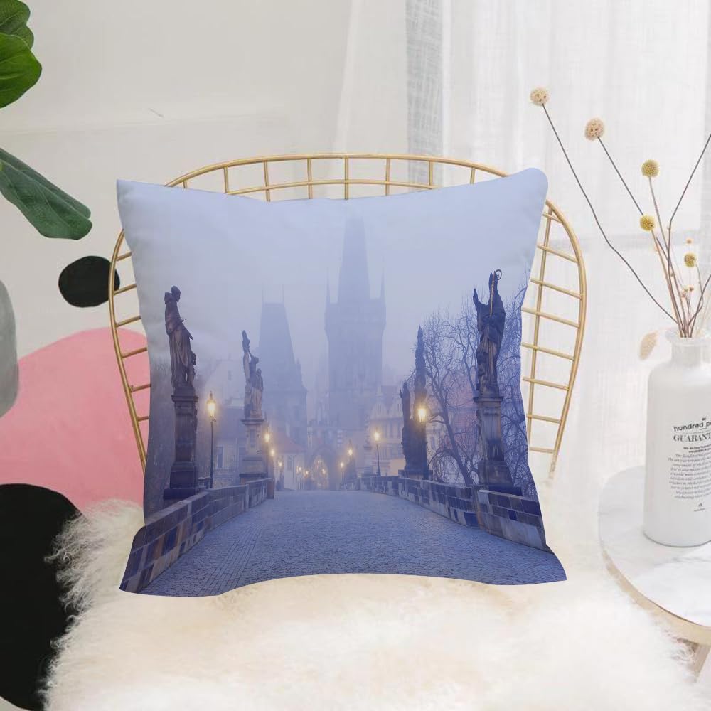 Hyosxw Prague, Hazy European Style In The Morning F - A10 Cushion Cover,Throw Pillow Case Home Decorative For Living Room Bedroom Sofa Chair 18X18 Inch,Prague, Hazy European Style In The Morning Fog,Pillowcase 45X45cm