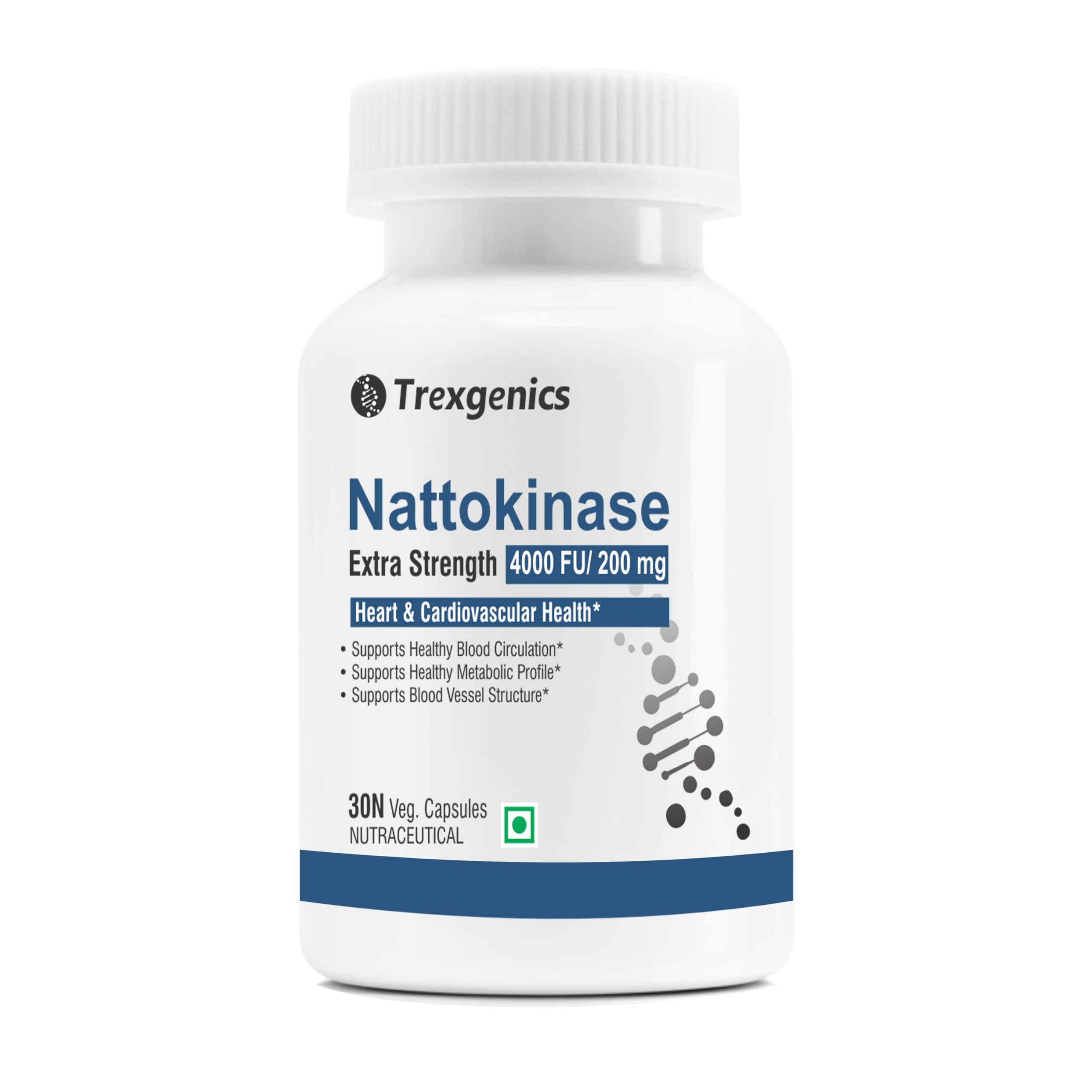 Trexgenics NATTOKINASE 4000 FU / 200 mg from Natto- Double Strength, Heart & Cardiovascular Health Support (4000 FU (30 Veg Capsules))