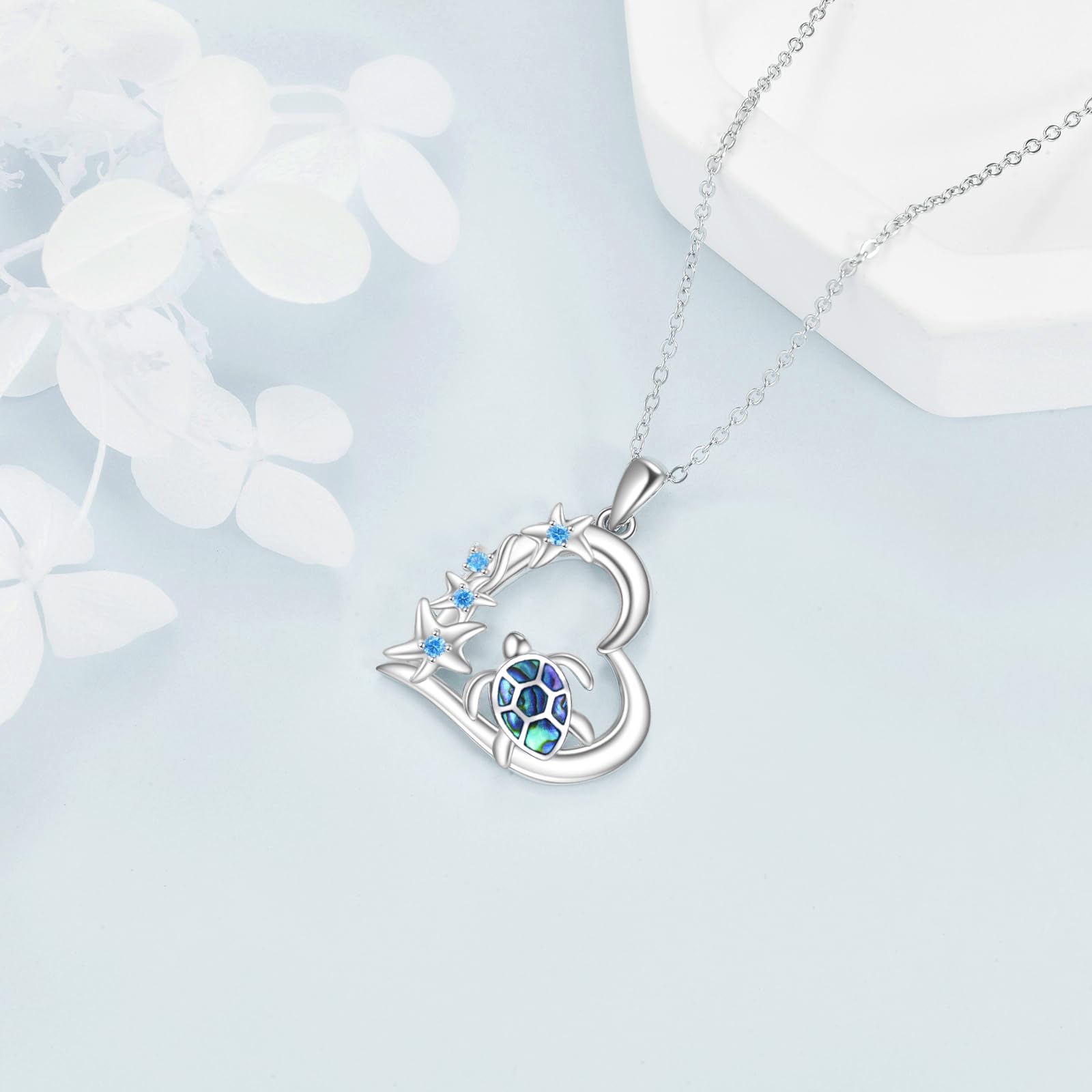 VONALA Ocean Necklace 925 Sterling Silver Mermaid/Turtle/Wave/Compass Pendant Necklace Beach Jewellery Gift for Women