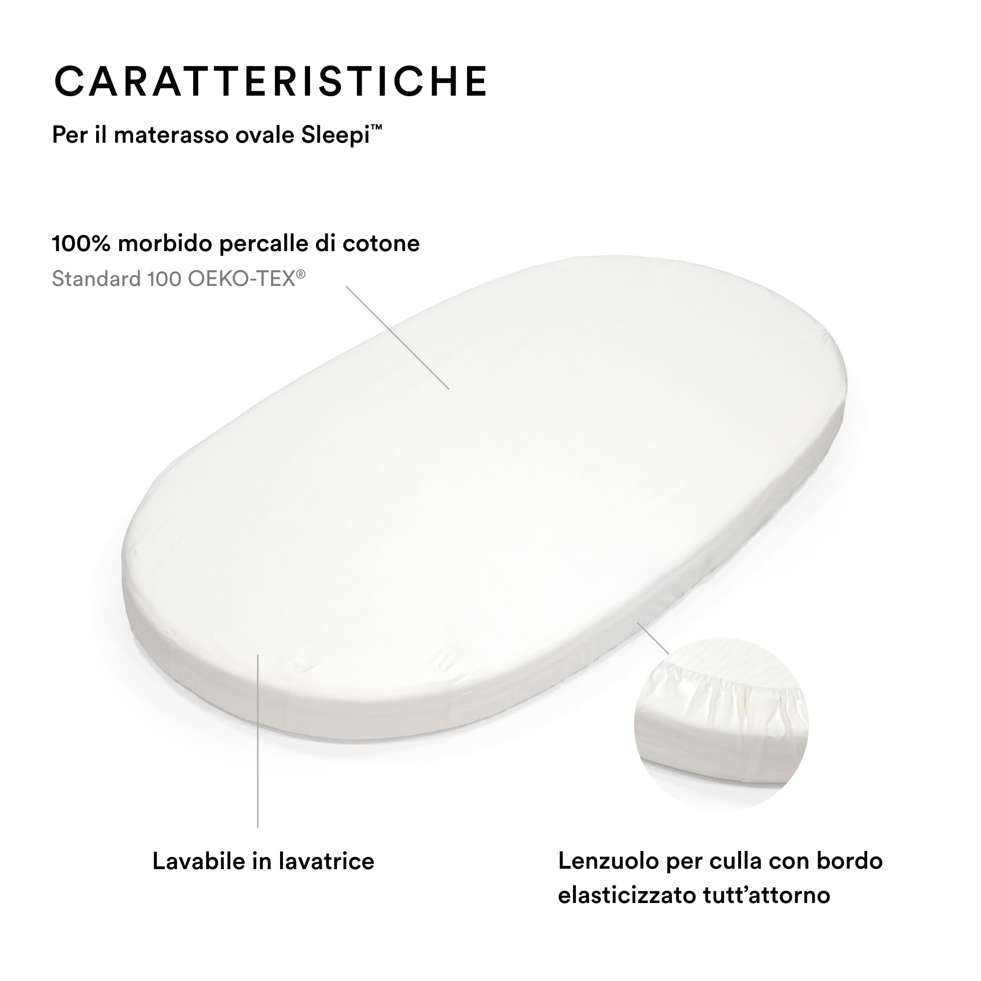 Stokke Lenzuolo sotto Sleepi, Bianco - Morbide lenzuola per sogni dolcissimi - Per i letti Sleepi - 100% morbido percalle di cotone - Lavabile