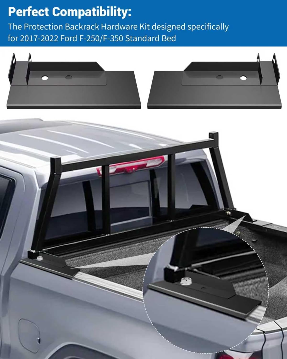 30221 Heavy-Duty Protection Backrack Hardware Kit for 2017-2022 Ford F-250/F-350 Standard Bed, Black No-Drill Installation