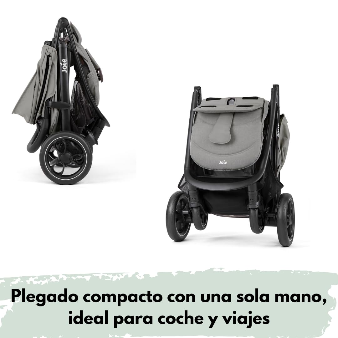 Joie Litetrax Set de Carrito Bebé con Saco Térmico | Silla de Paseo Ligera y Compacta con Suspensión Flex - Plegable con una Mano - Capota UV 50+ - Ruedas Antipinchazos - Pebble