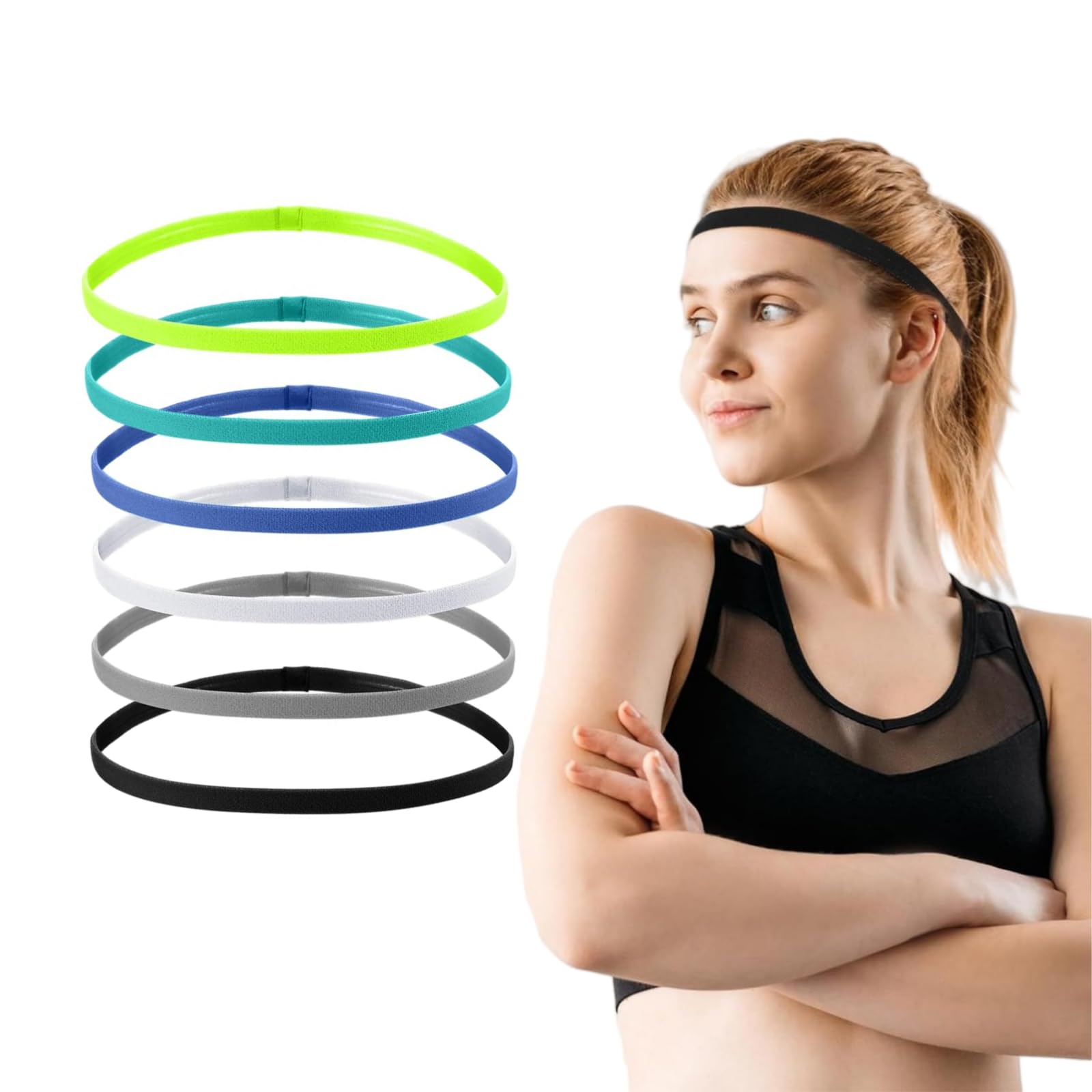 Proberos® 6 Pieces Elastic Sports Headbands Thick Non-Slip Hair Bands for Women and Men