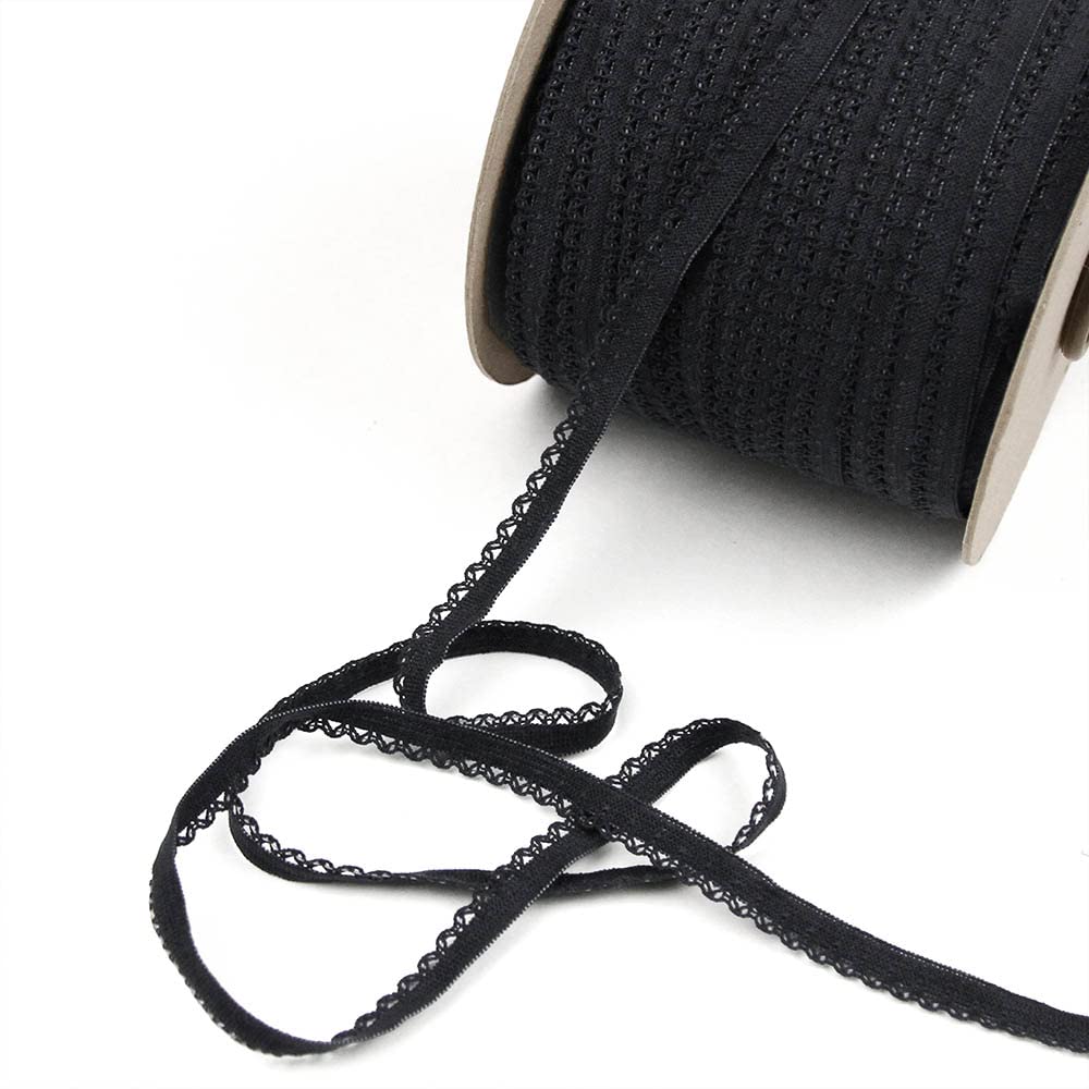 5 Yards of Rita Sweet Picot Lingerie Elastic, Off-Black, Made in Italy