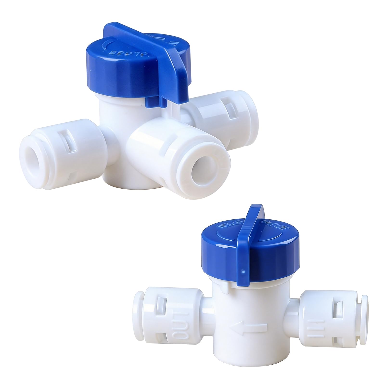 Photo 1 of 1/4 Inch Three-Way Valve Adapters, Quick-Connect Push-to-Connect Ball Valve, Plastic Pipe Fitting Replacement for Reverse Osmosis Filtration and Auto Off Systems, 2-Pack