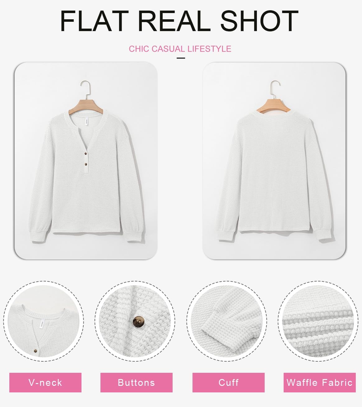 Dokotoo Womens Waffle Knit Tops 2025 Dressy Casual Button Shirts Long Sleeve V Neck Blouses Basic Tee - Image 4