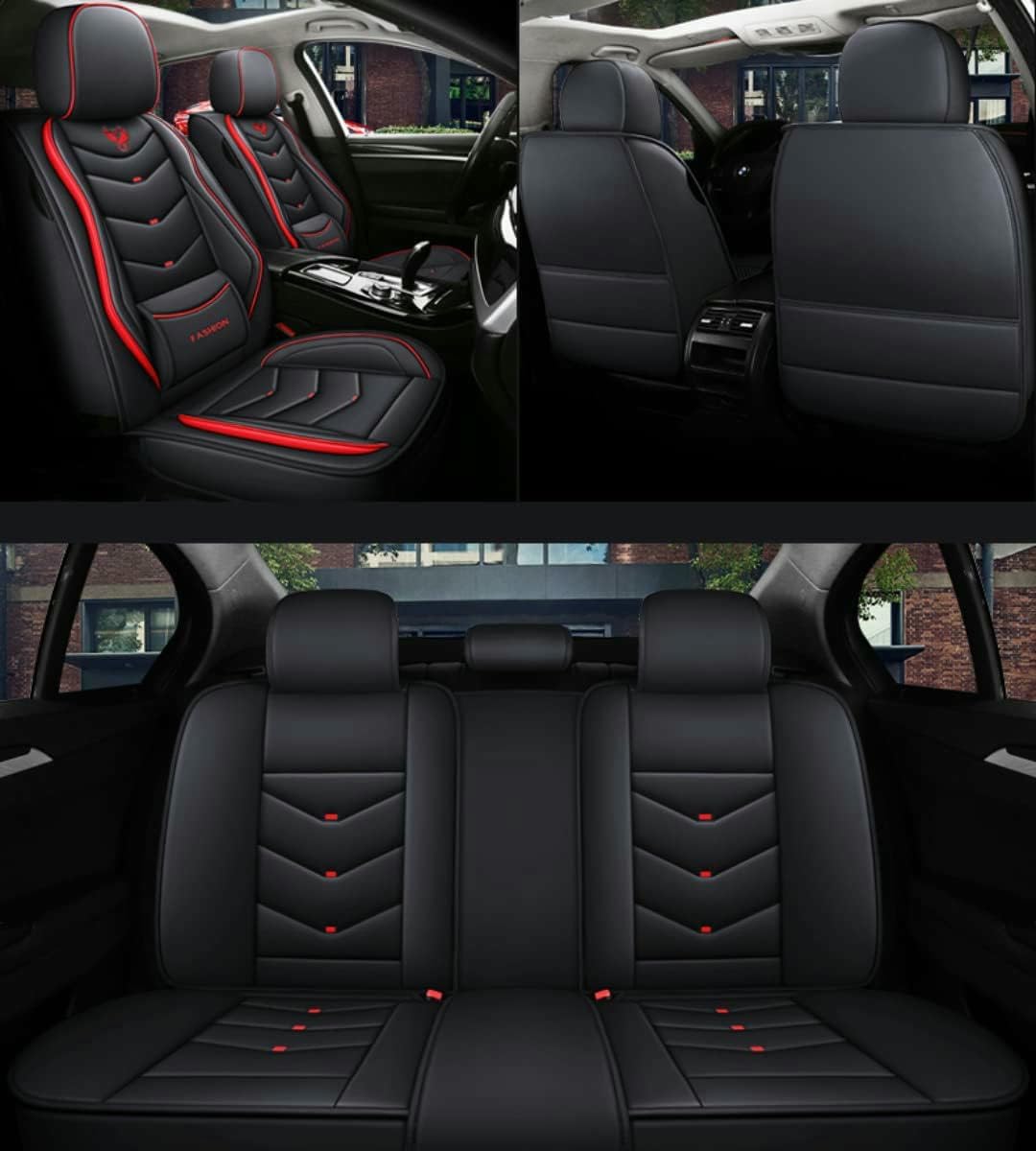 Sitzbezüge Auto Autositzbezüge Universal Set für SEAT Leon SC Cupra 300(5F)/Leon ST Cupra 300(5F)/Leon ST Ecomotive(5F) Auto Zubehör,Schwarz-Weiß-Luxus