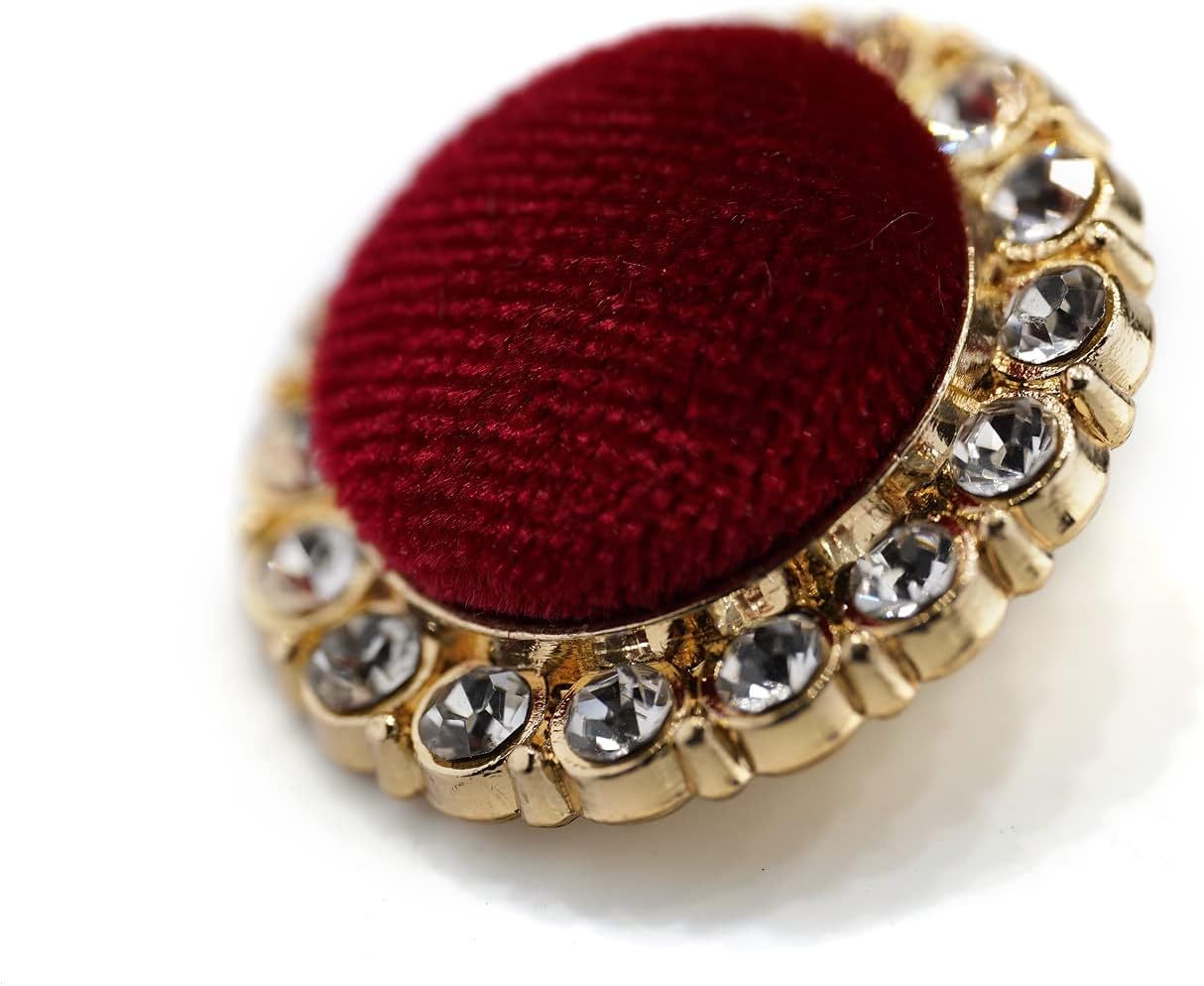 20 pcs Rhinestone Surrounded Red Velvet Metal Shank Buttons for Coats -21.5mm -27/32" (Pack of 2)