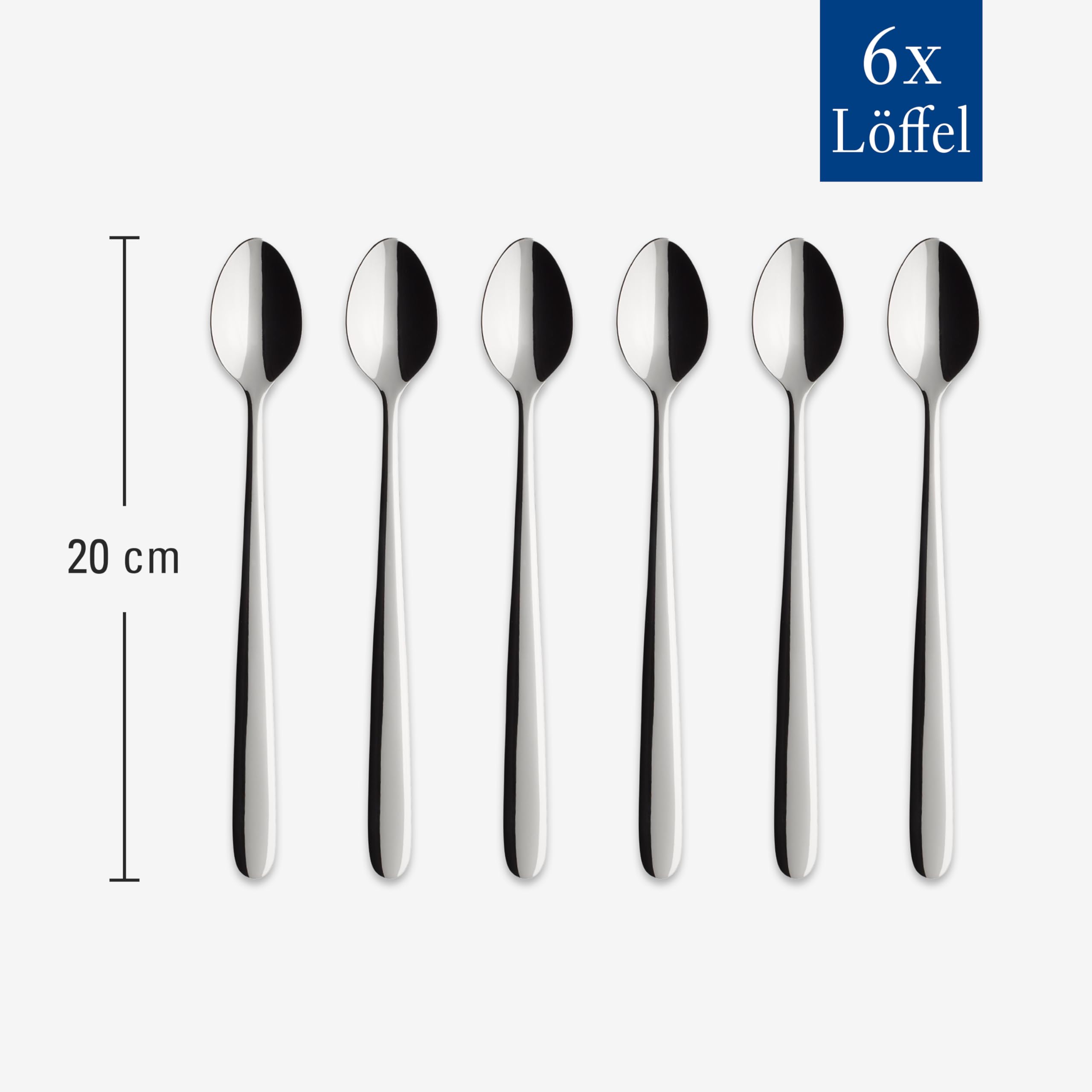 Villeroy & Boch - Daily Line 6-częściowy zestaw łyżeczek do latte macchiato, srebrne, nadają się do mycia w zmywarce, łyżki do latte macchiato, łyżki do lodów, platyna, stal nierdzewna