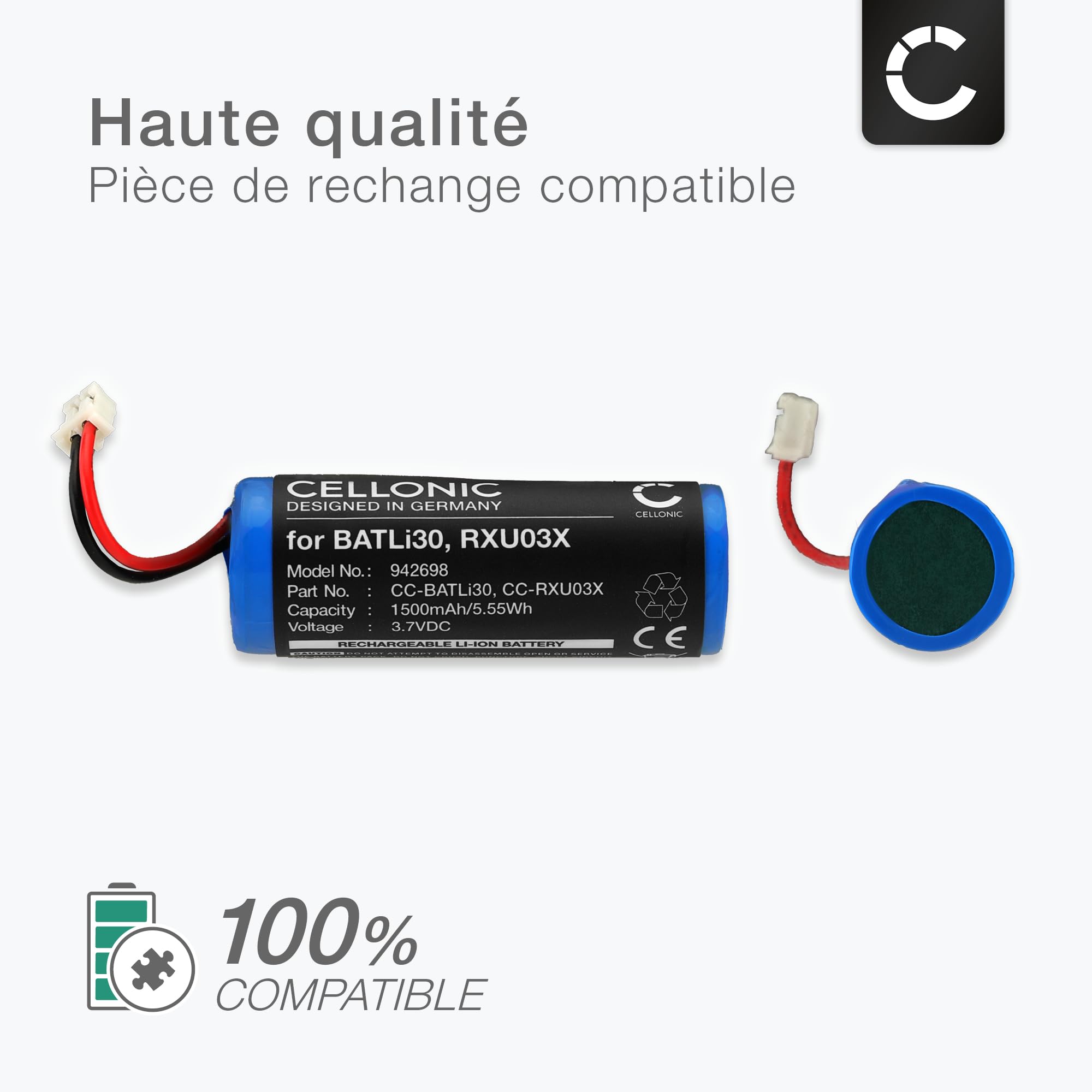 CELLONIC 1x Batterie pour Domotique/Smart Home Compatible avec DAITEM SH502AX, SH195AX, SH503AX, RXU03X - (1500mAh, 3.7V)