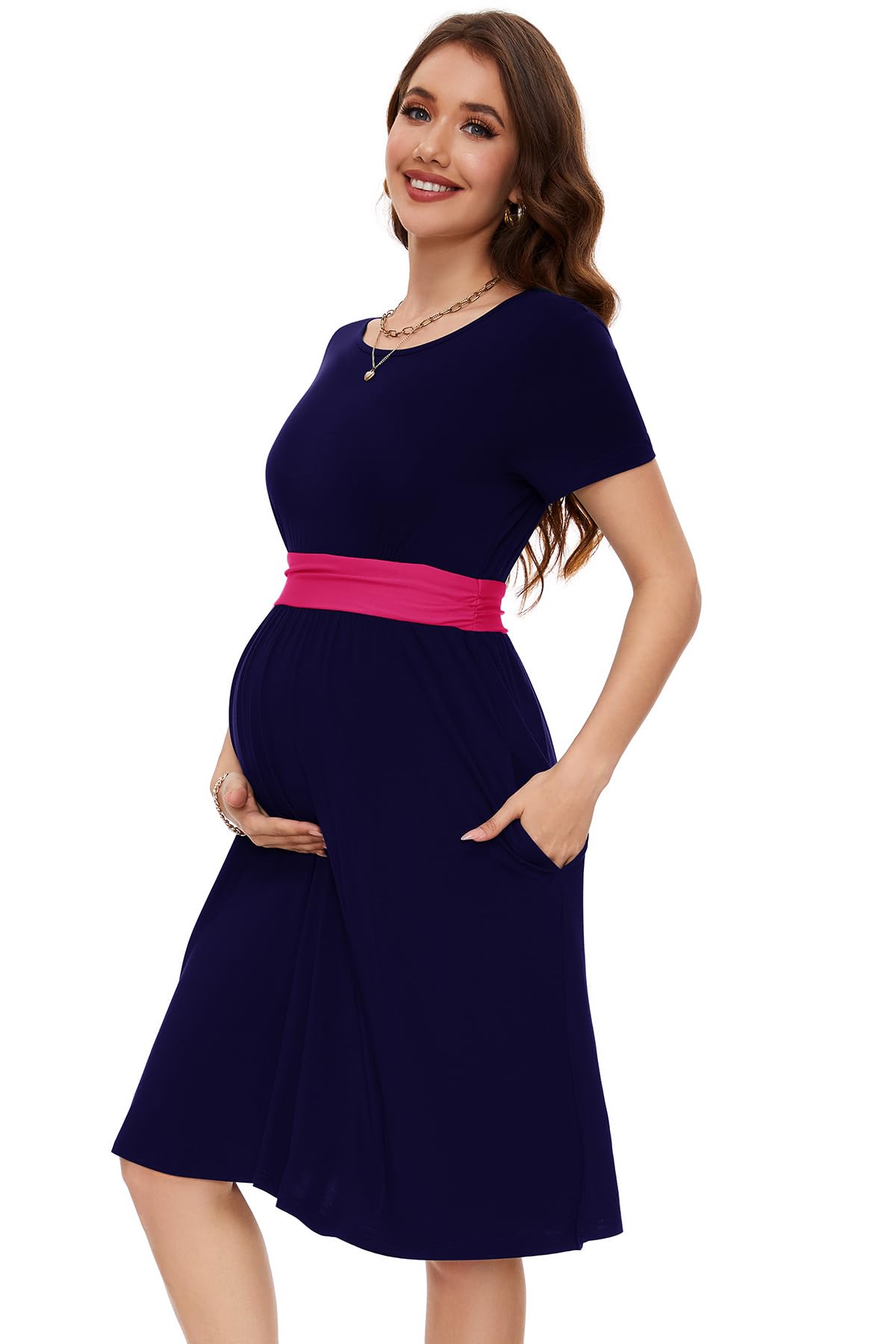 Smallshow Women's Maternity Dress Patchwork Short Sleeve Pregnancy Clothes