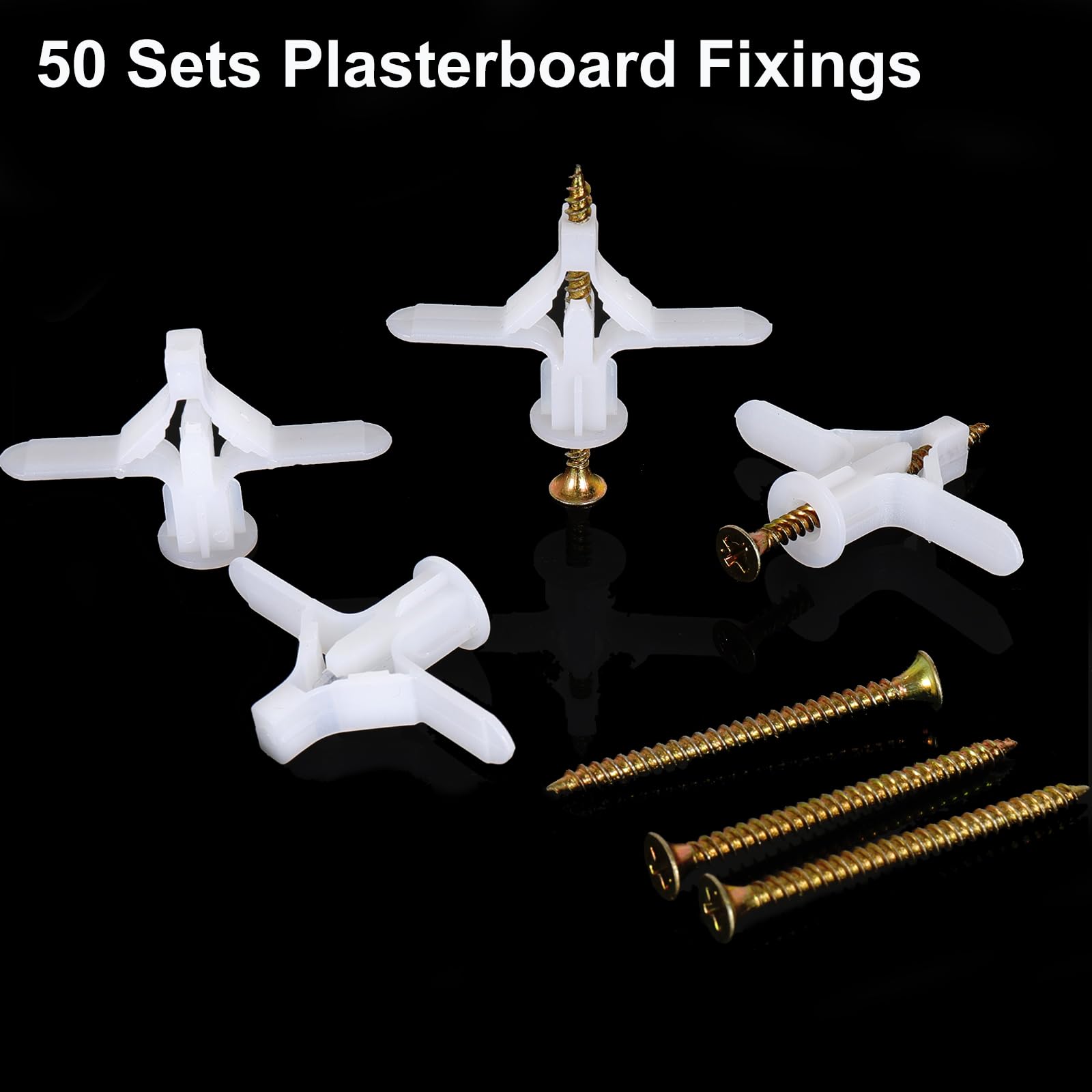 100 Pcs Plasterboard Wall Plugs and Screws HXC Plasterboard Fixings Heavy Duty Anti-Rotational Expansion Tube Hollow Wall Anchor for Hollow Drywall Cavity TV Wall Brackets(White) - Image 4