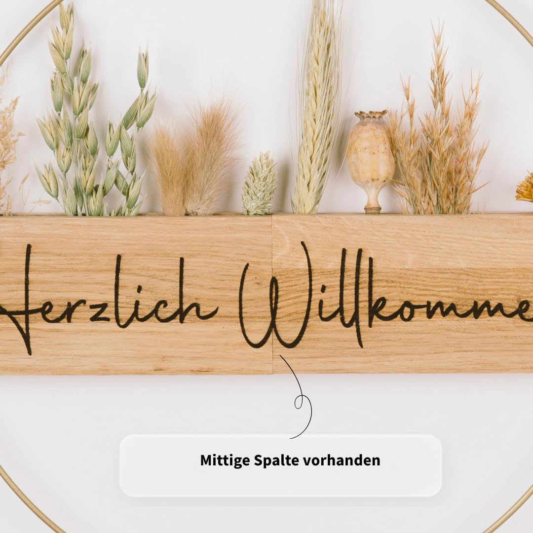 Türkranz Haustür Trockenblumen I Dekokranz ganzjährig I Willkommenskranz mit Herzlich Willkommen graviert I Türdekoration außen & innen I personalisierbar (Trockenblumen Naturtöne, Metallring 30cm)