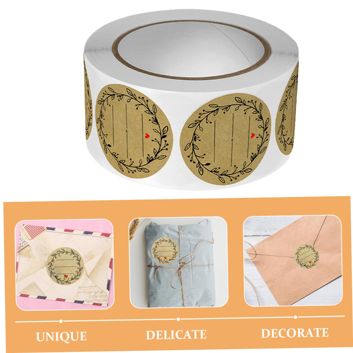 Lurrose 8rouleaux Étiquettes Autocollantes Pour Boulangerie De Stickers Décoratifs Kraft Autocollants Multi-usages Pour De Cookies Et De Fête