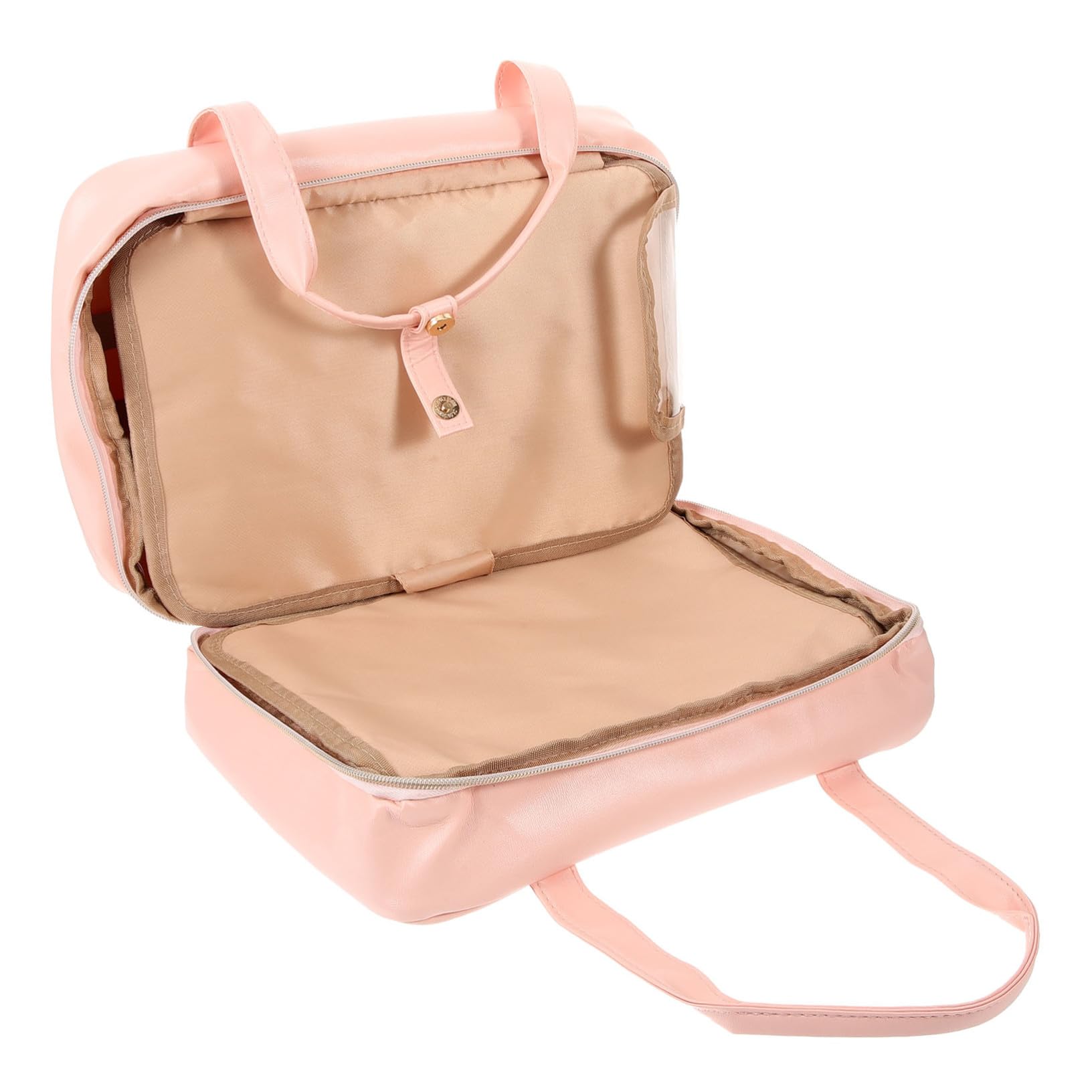 Borsa da Viaggio per Cosmetici e Trucchi Pieghevole, Rosa | Pu Leather, Scomparti Multipli e Tasche, Manico Design Appeso, Capienza Ampia per Outdoor