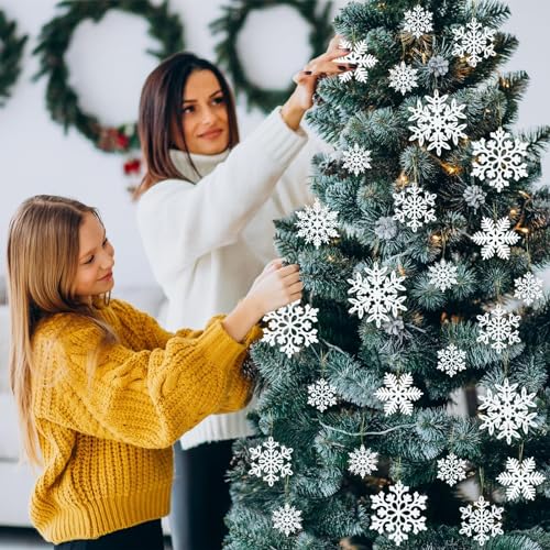 Image of kockuu 49Pcs Christmas Ornaments Snowflake Decorations - White Glitter Christmas Ornaments Hanging Snowflakes for Winter Christmas Tree Wall Ceiling Window Ornaments
