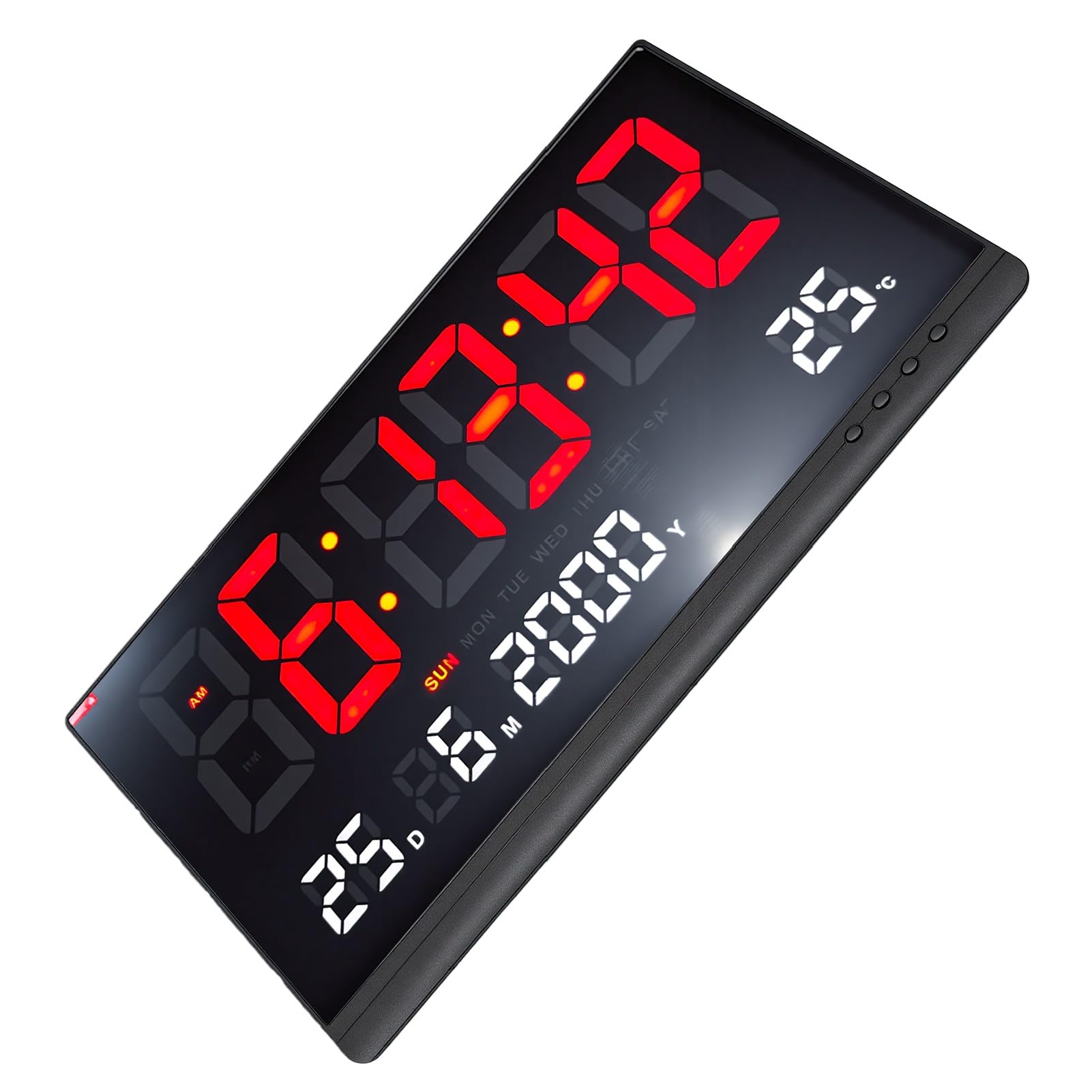 Brrnoo Orologio Digitale LED, Schermo Grande, con Display della | ABS, per Camera da Letto e Soggiorno, Formato 12/24 Ore, Calendario con Giorno e Data, Temperatura, Livelli di luminosità,