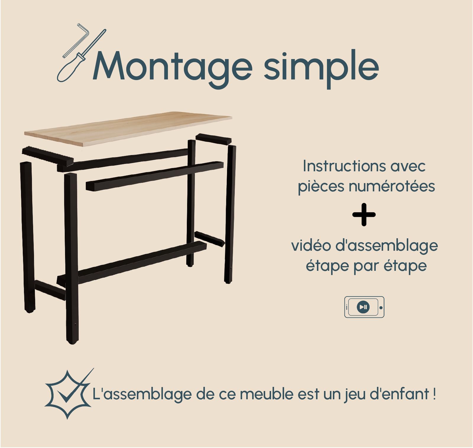 MB Muebles Bonitos | Table de Bar Haute ANI pour 2 Personnes avec Pieds en Métal | Table Cuisine en Mélamine Mate | Couleur Noir et Sonoma | 140x100x40 cm