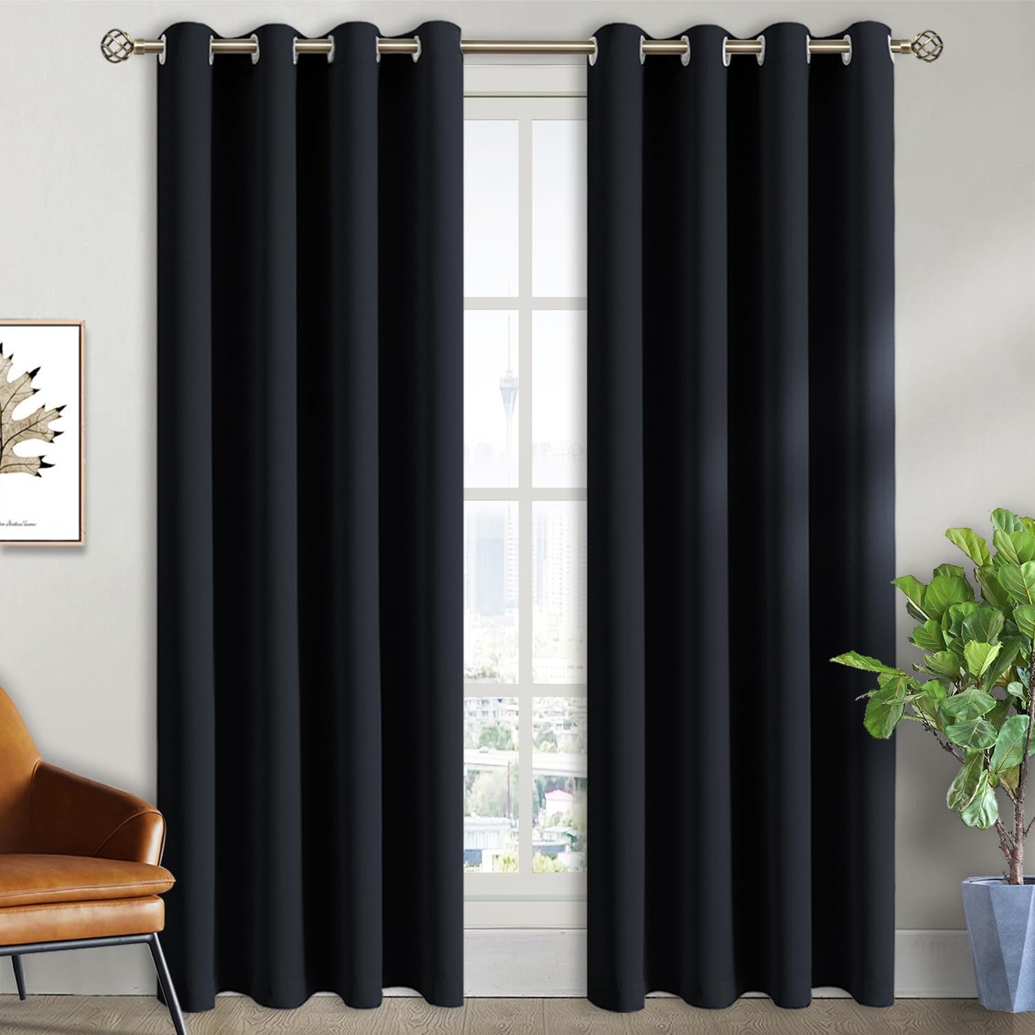 BGment Black Blackout Curtains 84 Inch Long for Living Room - Thermal Insulated Grommet Window Black Out Drapes for Home Decor, 2 Panels, Each 52 Inch Wide