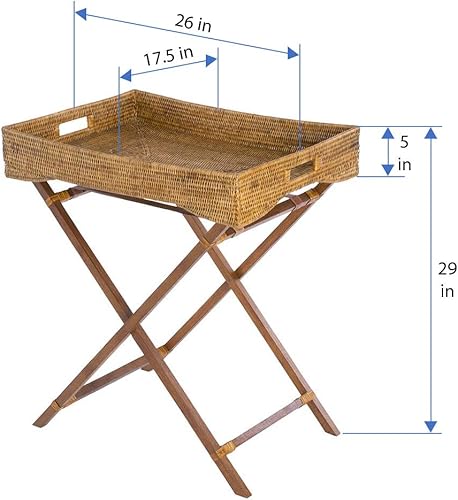 Miniatura 4 de KOUBOO La Jolla - Bandeja de ratán con soporte plegable de madera, color marrón miel